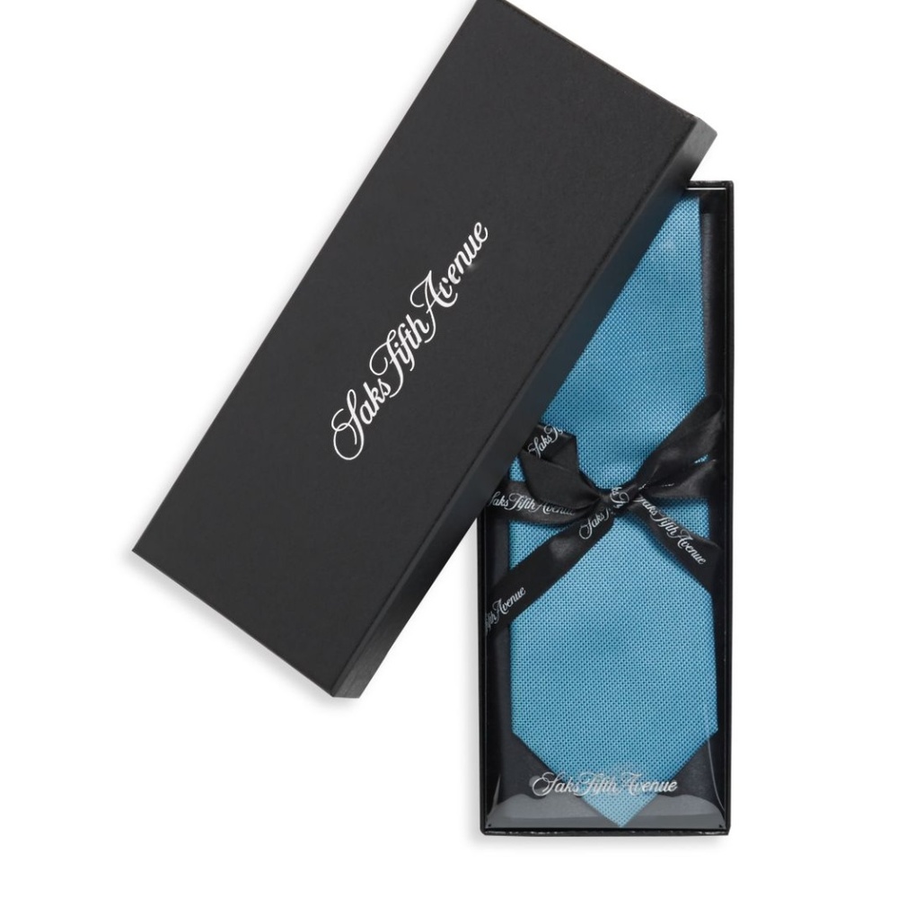 NWT Saks Fifth Avenue Blue Silk Tie & Gift Box